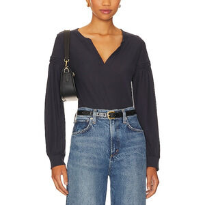 Nation Ltd 'Rooney' Blue Pima Cotton Pintucked Yoke Tee Size L - NWT